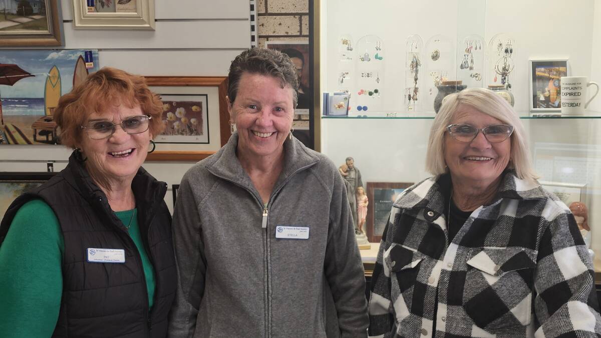 Volunteers, Patricia Ford, Stella, and Helen Parker are ready to welcome you to the new Vinnies store in Portland. Picture by Reidun Berntsen. 