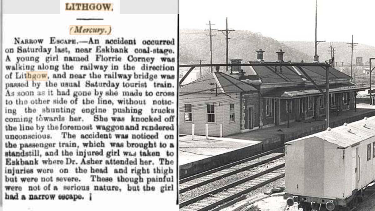 Left, the original Lithgow Mercury article covering the incident. Right, Eskbank Station wasn't too far from where the accident occured. Picture from NSW State archives. 