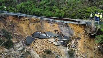 A drone photo of the damaged Megalong Road. Picture Blue Mountains City Council